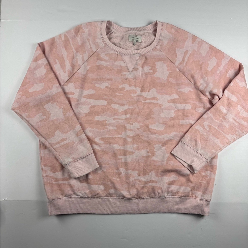 Women’s Lucky Brand Blush Camo long sleeved crewneck Sweatshirt size XL